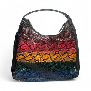 Badgley Mischka Red, Orange, Green, Blue Snakeskin Hobo Bag